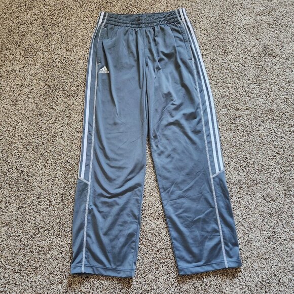 Adidas Track Pants Mens Large Gray White Stripe Logo 112PA Drawstring Pockets - Picture 1 of 5